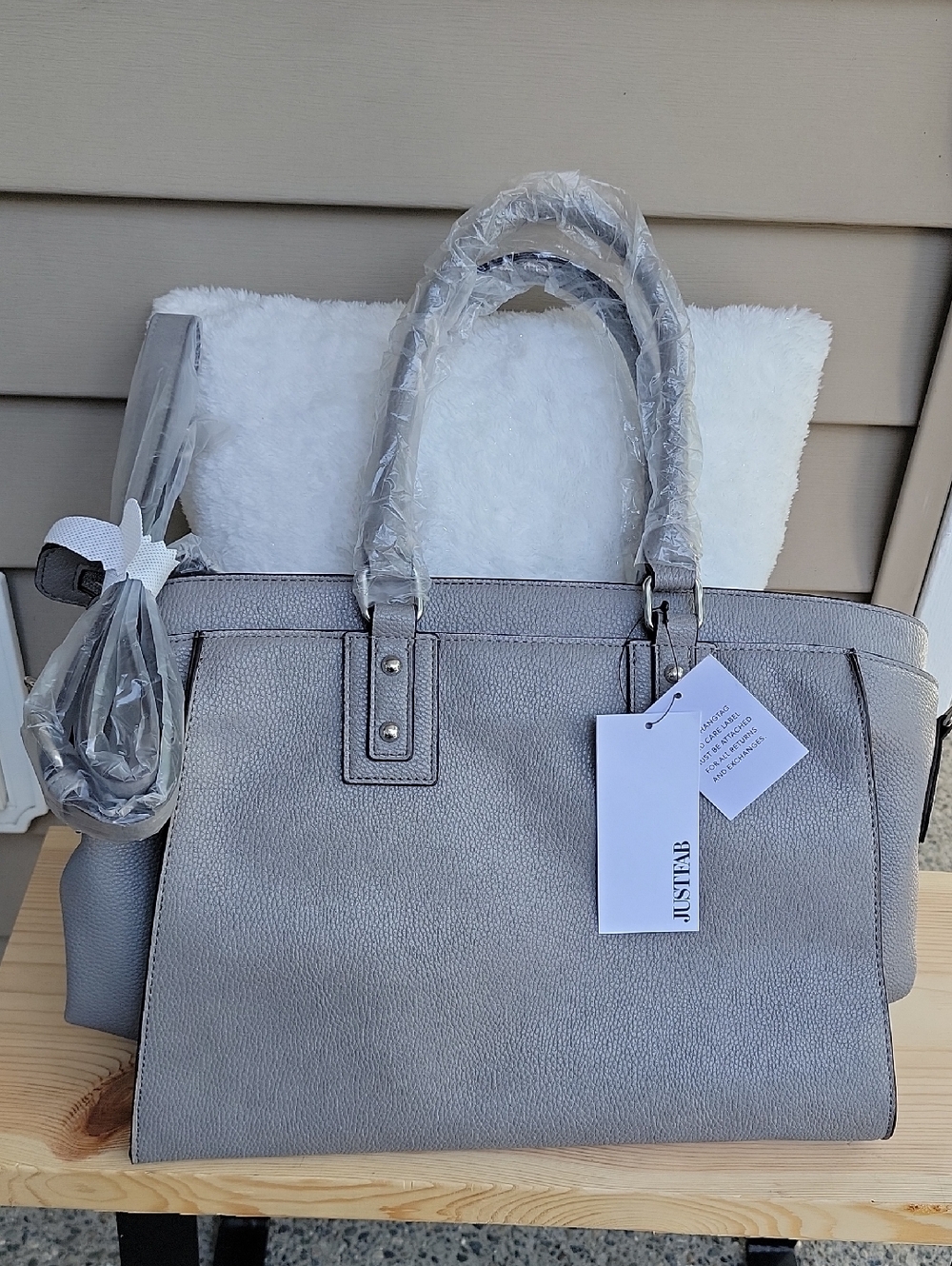 NWT JustFab Light Gray Pebbled Tote with Top Handles